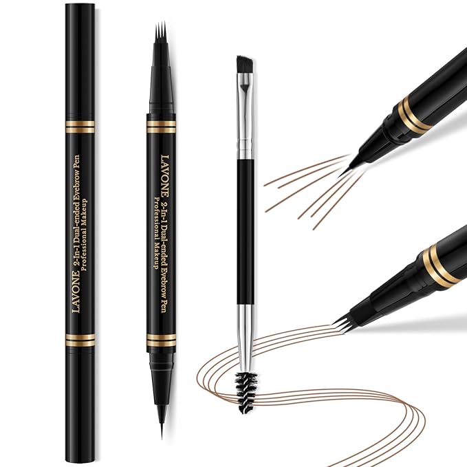 2-in-1 Waterproof Eyebrow Pencil with 4 Tip Microblading Brow Pen and Ultra-Precise Brow Pencil - Soft Brown 01