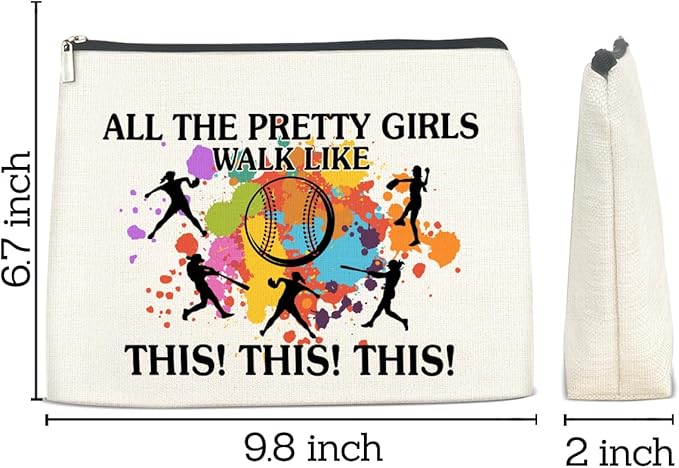Softball Gifts Makeup Bag, Cool Gifts for Women Her Girl Christmas Friendship Gift for Softball Lovers Team Players BFF Besties Cosmetic Travel Bag Pouch for Purse
