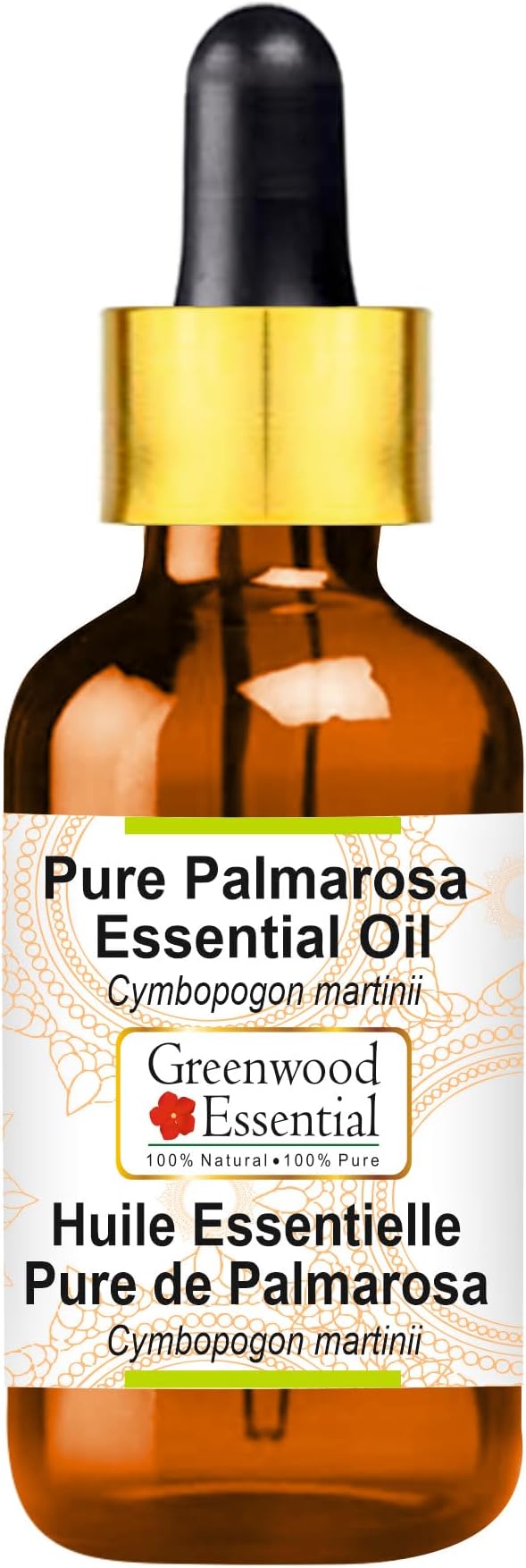 Greenwood Essential Pure Palmarosa Essential Oil (Cymbopogon martinii) with Glass Dropper Steam Distilled 50ml (1.69 oz)