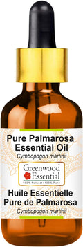 Greenwood Essential Pure Palmarosa Essential Oil (Cymbopogon martinii) with Glass Dropper Steam Distilled 10ml (0.33 oz)