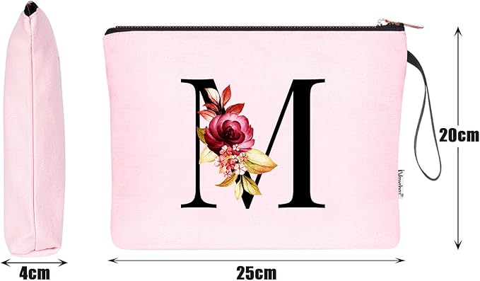 Vavabox A-Z Personalized Makeup Bag, Birthday Gifts for Women Mom, Gifts for Best Friend, Bride Bridesmaid Cosmetic bag (M, Pink)