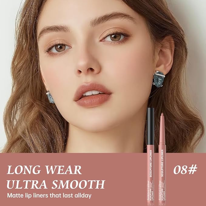12 Colors Matte Lip Liner Pencil – Long Lasting Waterproof Lip Liner, Smudge Proof Transfer Proof Lip Pencil, High Pigment Lip Makeup for Defining & Filling Lips (08#, 1PCS)