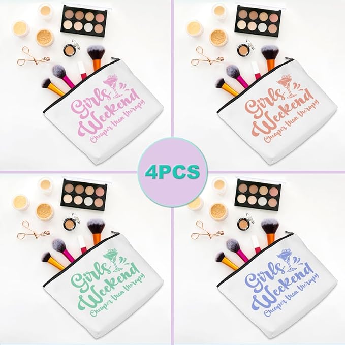 4 Pcs Christmas Girls Weekend Gifts for Women Girls Trip Makeup Bag Girl Trip Gifts Favors Cosmetic Bag Toiletry Bag Zipper Pouch Weekender Bags for Women Girl Friendship Bachelorette Party Birthday
