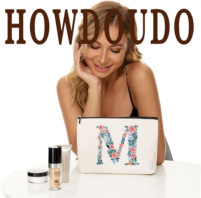 Initial Makeup Bag Monogrammed Travel Toiletry Bag Monogram Cosmetic Bag Birthday Christmas Bridal Shower Bridesmaid Gifts Personalized Gifts for Women Bride Teacher Sister Mama, Floral Letter M