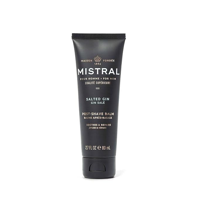 Mistral Salted Gin Post Shave Balm | Soothing Aftershave for Men with Aloe & Jojoba Oil | Non-Greasy Post Shave Moisturizer, For All Skin, Paraben & Phthalates Free | Made in France - 80ml
