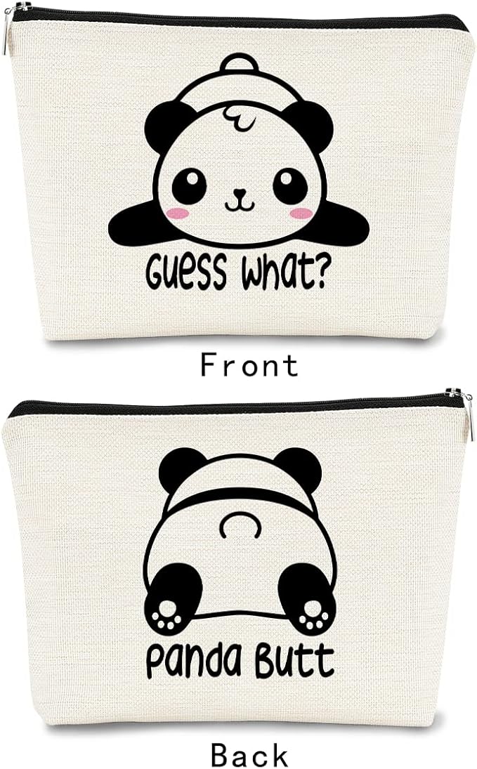 Cute Baby Panda Guess What It's Pug Butt Makeup Bag,Funny Cartoon Cute Panda Cosmetic Bag Best Gift Idea for Panda Loves,Birthday Christmas for Girls Women, Makeup Case for Teen Girls Daughter