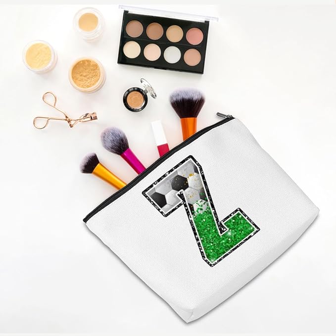 Soccer Gifts Initial Makeup Bag Monogrammed Cosmetic Bag Letter Z Zipper Pouch Soccer Accessories for Girls Women Player Coach Friend Stuff Graduation Birthday Gifts