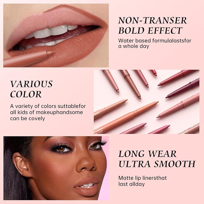 12 Colors Matte Lip Liner Pencil – Long Lasting Waterproof Lip Liner, Smudge Proof Transfer Proof Lip Pencil, High Pigment Lip Makeup for Defining & Filling Lips (02#, 1PCS)