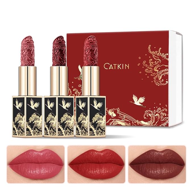 Catkin Lipstick Gift Set for Women, Full Coverage Moisture Sheer Finish, Long Lasting Weightless with Hydrating Smooth Creamy Texture 0.13 oz x 3pcs