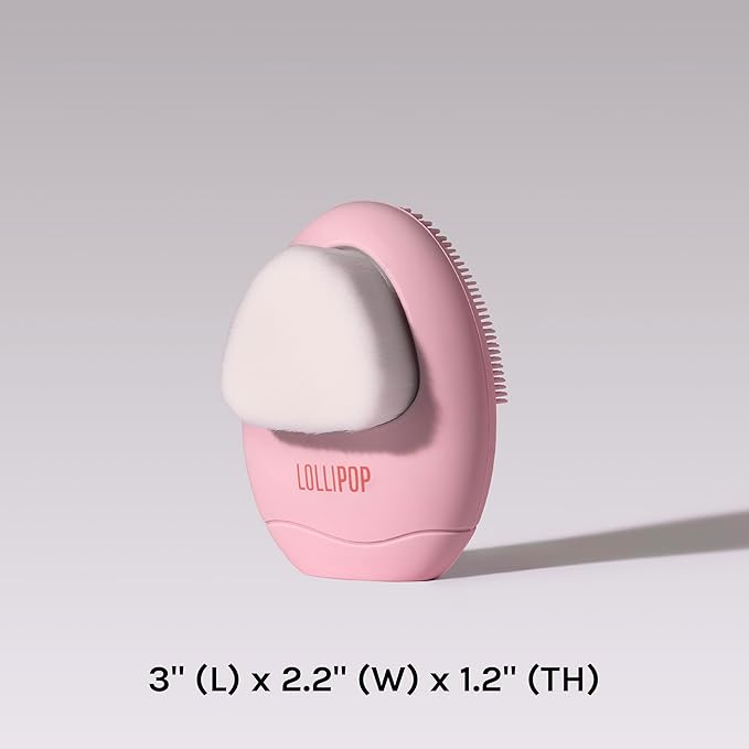 LOLLIPOP Dual-Sided Facial Cleansing Brush | Palm Size Silicone Face Exfoliator and Soft Fiber Cleanser | Manual Face Scrubber for Pores, Makeup Removal, Blackhead and Skincare Routine, Bubblegum