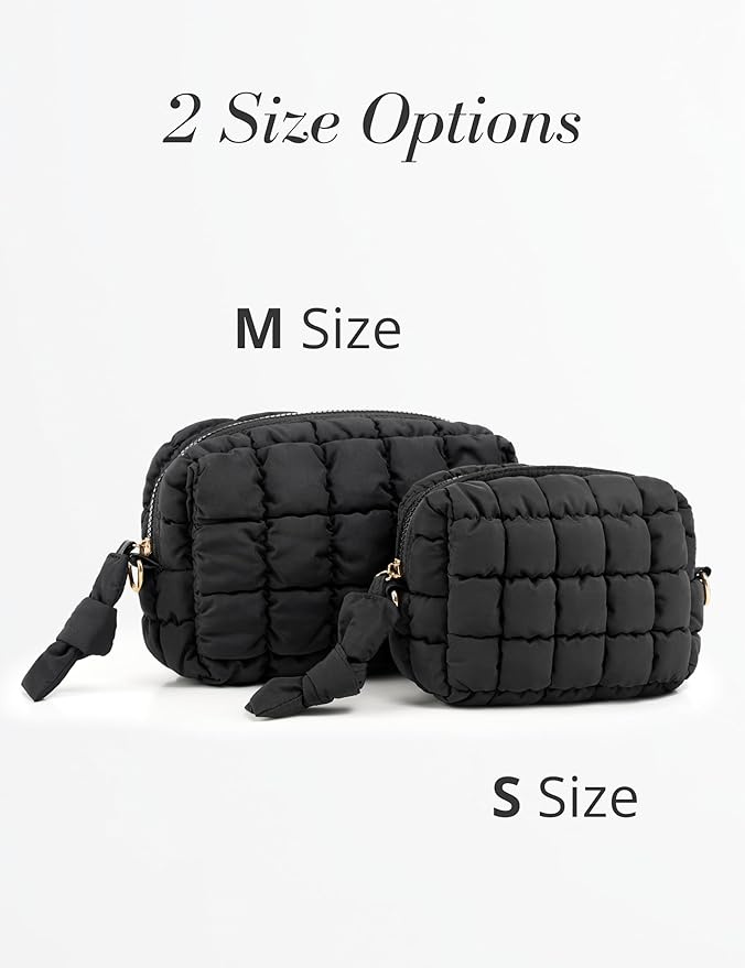 Yarnic Quilted Makeup Bag Puffy Cosmetic Bag, Travel Toiletry Bag for Women, Cute Makeup Bag Organizer Puffer Makeup Pouch (M, Taupe)