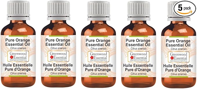 Greenwood Essential Pure Orange Essential Oil (Citrus sinensis) Steam Distilled (Pack of Five) 100ml X 5(16.9 oz)