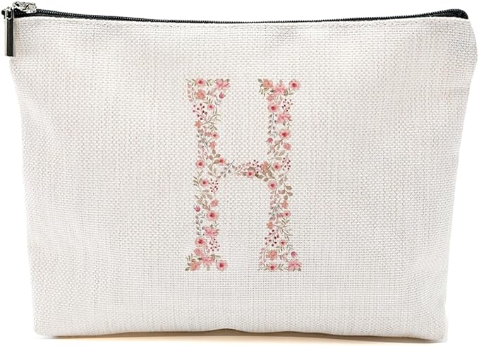 Initial Makeup Bag Floral H Personalized Cosmetic Bag Monogrammed Gifts for Women Girls Bride Mom Monogram Zipper Pouch for Teacher Appreciation Mothers Day Birthday Wedding Bridal Shower Gifts