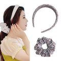 Headband and Scrunchie Set for Women 2Pack Hair Ties for Girls Elastics Bands Ponytail Holder Hair Accessories Red Lattice