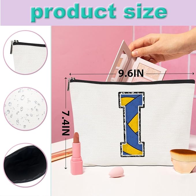 Volleyball Gifts Initial Makeup Bag Monogrammed Cosmetic Bag Letter I Zipper Pouch Volleyball Accessories for Girls Women Volleyball Player Coach Friend Volleyball Stuff Graduation Birthday Gifts