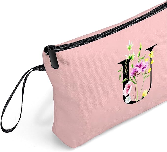 Birthday Thank You Appreciation Monogrammed Gifts for Mom Aunt Teacher Sister Friend Coworkers Bride Bridesmaid Makeup Cosmetic Bag with Mirror Mothers Day Christmas Graduation U