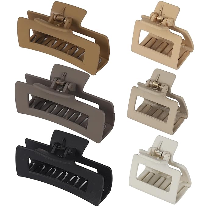 79Style 6pcs Claw Clips For Thick Hair Square Hair Clips Large Small Hair Claws Clips No Slip Plastic Hair Clip For Girls Curly Long Hair (6 Muti Coloreed -Coffee)