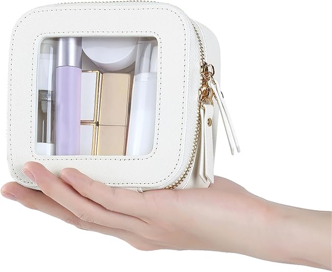 Small Clear Makeup Bag Travel Cosmetic Case, Portable Make Up Organizer Traveling Compact Car Bag for Essentials Transparent Toiletry Bag with Zipper