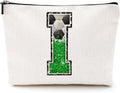 Soccer Gifts Initial Makeup Bag Monogrammed Cosmetic Bag Letter I Zipper Pouch Soccer Accessories for Girls Women Soccer Player Coach Friend Soccer Stuff Graduation Birthday Gifts