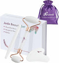 Jade Roller Gua Sha Beauty Pen Set, Face Roller Redness Reducing Skin Care Tools, Facial Tools for Face Massager,Relieve Fine Lines and Wrinkles,Self Care Gift for Women (White)