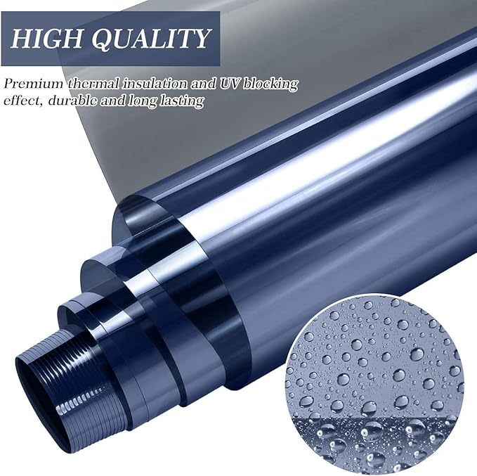 HIDBEA One Way Mirror Window Film,Daytime Privacy Sun Blocking Reflective Window Film Static Cling Heat Control Window Tinting Film for Home and Office, Blue Silver, 17.5 x 78.7 Inch