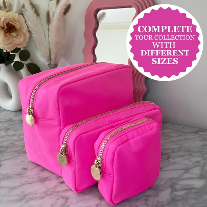 DANCOUR Nylon Makeup Bags for Women Large Preppy Travel Toiletry Pouch Cosmetic Bag Makeup Organizer