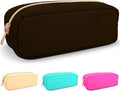 izuzta Nylon Small Makeup Bag Slim Pouch, Preppy Cute Makeup Brush Case Bag Cosmetic Zipper Pouch for Purse, Waterproof Travel Toiletry Bag Clutch Coin Pouch Make Up Organizer for Women(Brown)
