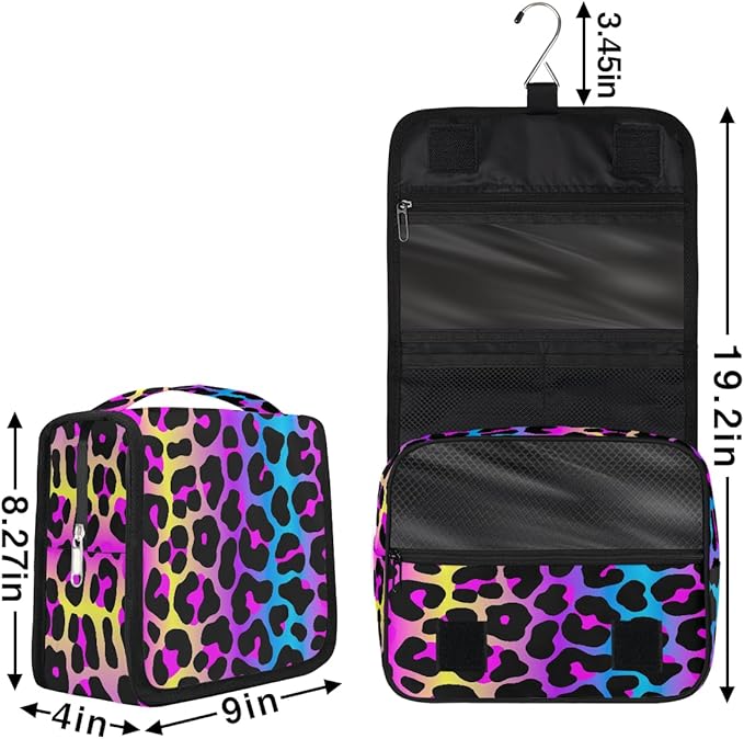 Travel Toiletry Bag for Women & Men Leopard Colorful Skin Hanging Cosmetic Organizer Portable Waterproof Makeup Case Make Up Bag with Compartments Travel Essentials for Bathroom Shower