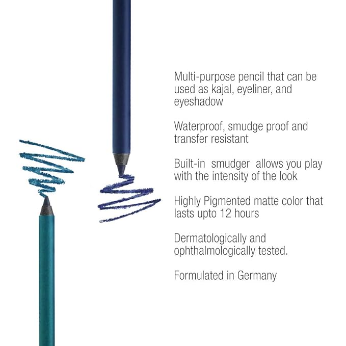 Colorbar Just Smoky Eye Pencil - Eyeliner Pencil with Built-in Smudger - Waterproof Formula - Matte Finish - 005 Just Blue - 0.04 oz