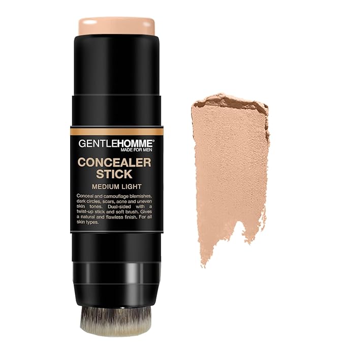 Gentlehomme Men's Concealer Stick with Brush for Dark Circles Eraser, Medium Light