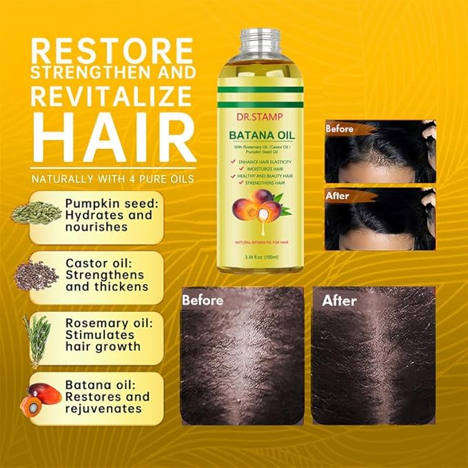Batana Oil for Hair Growth & Scalp Care – 4-in-1 Liquid Batana Oil with Rosemary, Castor & Pumpkin Seed Oil – Strengthens, Moisturizes & Revitalizes Dry, Damaged Hair (2 Pack)