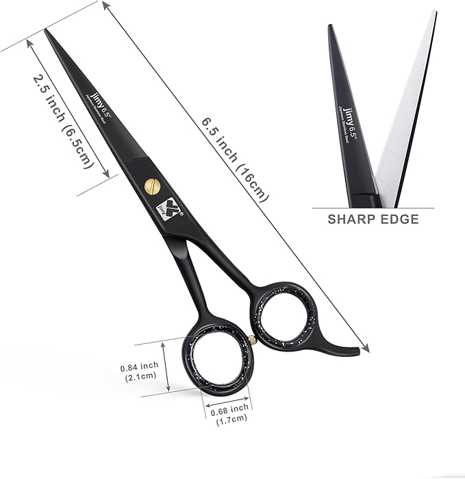 Jimy 6.5" Hair Scissors Professional – Ultra Sharp Razor Edge Stainless-Steel Scissors to Cut Hair – Ergonomic Design Salon Quality Hair Shears for Men, Women & Barbers