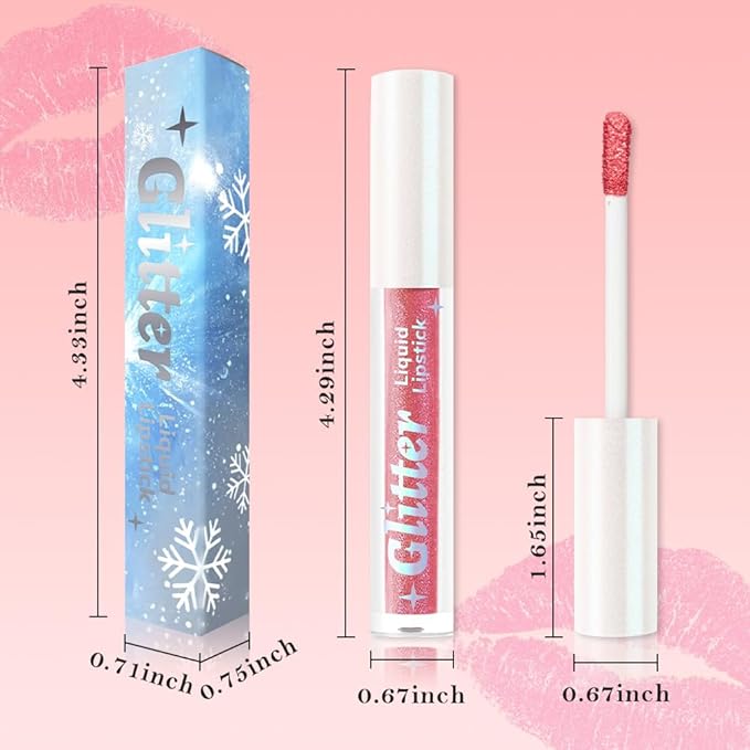 AMY'S DIARY Glitter Liquid Lipstick, Shimmer Metallic Lip Gloss, Long-Lasting Waterproof Lip Color, High Shine Sparkle Makeup,Lip makeup for woman (Rose Gold Shimmer#1)