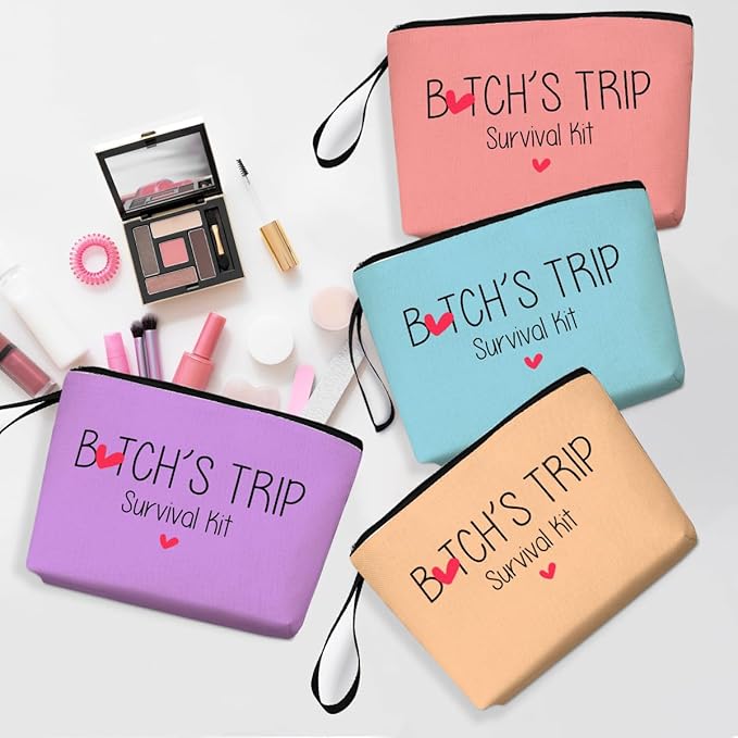 4Pcs Girls Trip Gifts Favors Weekend Bag Funny Makeup Bag Girls Weekend Gifts Friendship Weekender Bags for Women Girl Bestie Cosmetic Bags Zipper Pouch Wedding Birthday Bachelorette Party