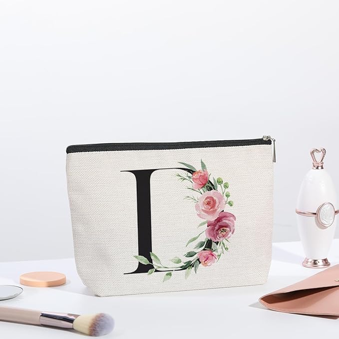 Initial Makeup Bag, Personalized Gifts for Women, Bridesmaid Gifts, Birthday Gifts for Women Mom, Gifts for Best Friend, Bride Bridesmaid Cosmetic bag (Letter D)