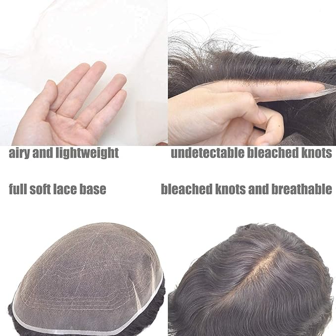 Lordhair Toupee for Men European human hair Full French Lace Hairpieces，Base Size 7x9 inch Hair Replacement System for Men Natural Hairline Human Hair Wig Medium Brown #5