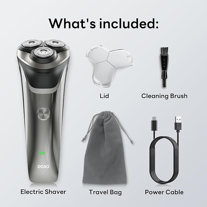 Electric Razor for Men, 100% Waterproof, Gentle on Sensitive Skin, Wet & Dry Rotary Electric Shavers for Men, Pop-up Beard Trimmer, 120 Min Shaving, 1.5H Fast Charge, Ergonomic Men's Shaver