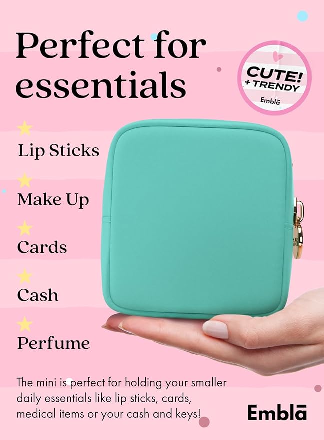 Embla Makeup Bag Travel Cosmetics Pouch and Toiletry Bag, Nylon Zipper Pouch Purse, Cute Make Up Organizer Storage Tote for Women Girls, Travel Skincare Case, Small Makeup Bags, Cotton Candy