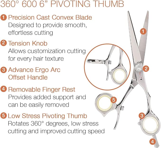 Cricket Centrix Roc-It Dog 360 Hair Scissors Professional Hair Cutting Scissors – 360° Pivoting Thumb, Shears with Smooth Control and Consistent Tension – 600 6 Inch Stainless Steel Shear for Stylists