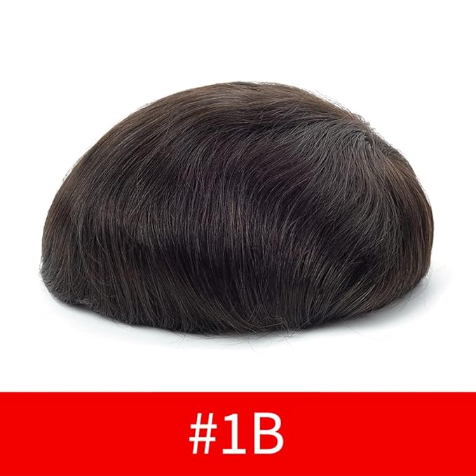 Lordhair Toupee for Men European human hair Full French Lace Hairpieces，Base Size 8x10 inch Hair Replacement System for Men Natural Hairline Human Hair Wig #1B Off Black