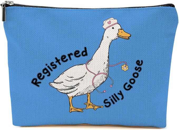 Nurse Practitioner Gifts Makeup Bag, Nurse Accessories Funny Goose Cosmetic Bag, Travel Organizer Zipper Pouch Thank You Nurses Week Gifts for Women Registered Nurses Coworker, Blue
