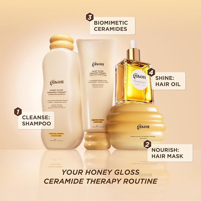 Gisou Honey Gloss Ceramide Therapy Hydrating Shampoo – Deeply Cleanses & Restores Moisture, Ceramides & AHAs, 8.5 Fl Oz (Wildflower Honey)
