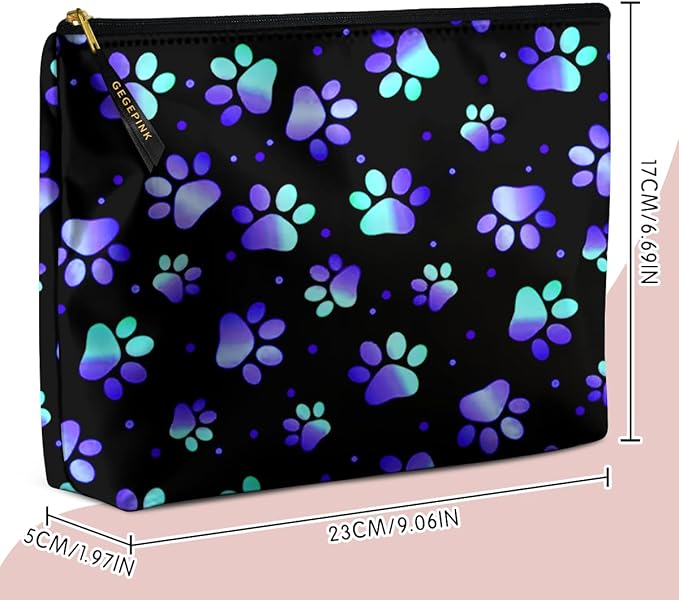 Cute Makeup Bag for Purse Waterproof Cosmetic Bags for Women Funny Smooth Zipper Travel Toiletry Pouch 10X8 Inches-Paw Print Makeup pouch