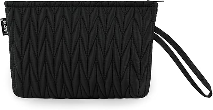Gloppie Small Makeup Bag for Purse Portable Cosmetic Bag Puffy Padded Makeup Pouch Wristlet Pouch for Women Black