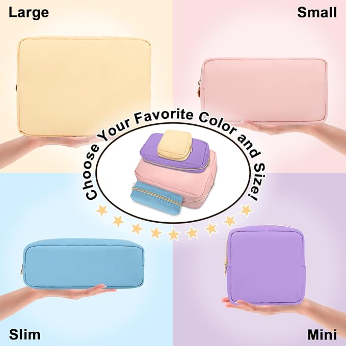 Nylon Mini Makeup Bag for Purse, Preppy Small Cute Makeup Bag Cosmetic Zipper Pouch Purse, Waterproof Travel Coin Pouch Sanitary Napkin Storage Bag Clutch Makeup Organizer for Women Men Girls(Beige)
