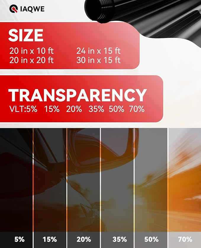 Car Ceramic Window Tint 36" in x 15'Ft with 5% Percent VLT, Tinted Film for Car Windows, UV&IR Protection Heat Insulation Anti-Explosion Scratch Resistant