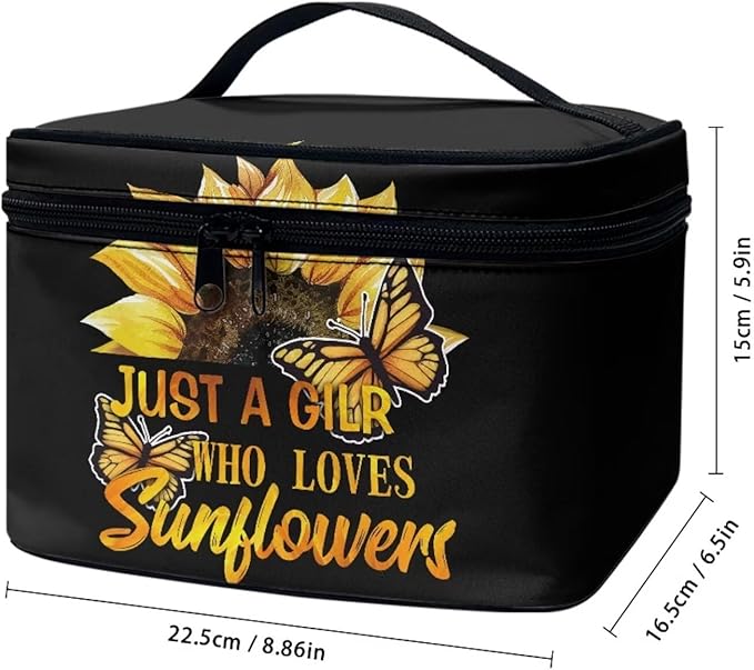 JoyLamoria Inspiring Sunflower Butterfly Cosmetic Bag Travel Women Girls Makeup Bag Wallet Coin Purse