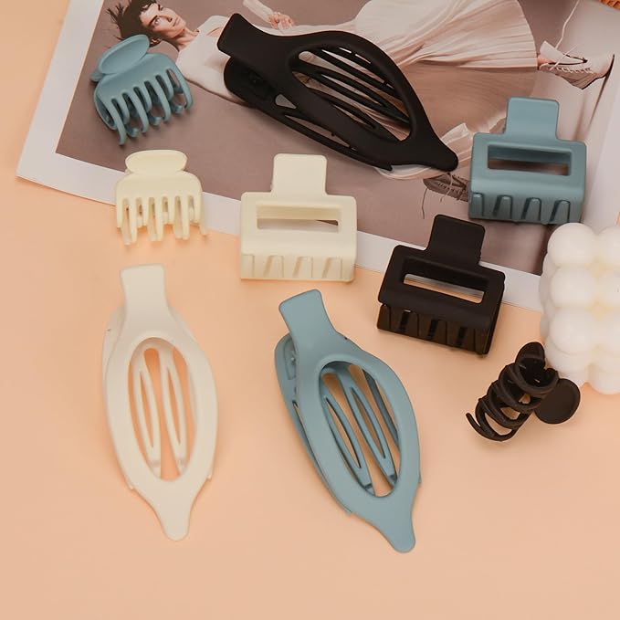 Mehayi 9 PCS Matte Hair Clips Claw for Women Girls, 3 Styles Nonslip Small Hold Strong Hold Cute Jaw Clip Barrettes for Thick Thin Long Short Hair, Fashion Acrylic Hair Clamps Styling Accessories