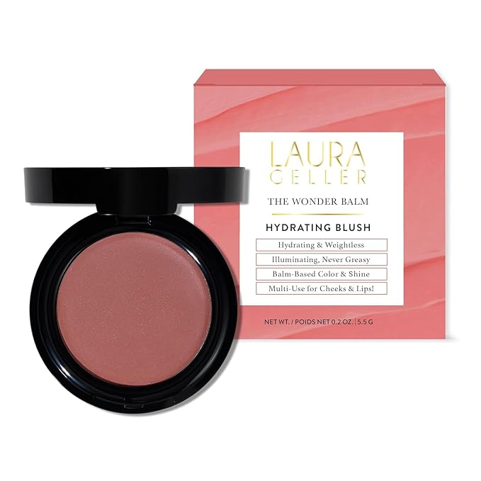 LAURA GELLER NEW YORK The Wonder Balm Cream Blush - Hydrating Weightless Subtle Hint of Color + Glow for Mature Skin - Vegan Squalane - Apply to Cheeks & Lips (03 Rosy Refresh)