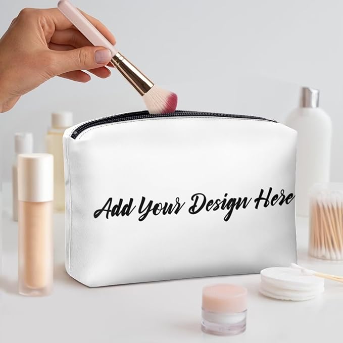 COEQINE Custom Leather Cosmetic Bag for Women 5x7 Inch Travel Makeup Bags Organizer Easy To Clean Cosmetic Pouch for Party Travel Case Gifts for Her Sister
